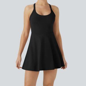 Cut Out Twisted Side Pocket 2-in-1 Barre Ballet Dance Dress (Black)